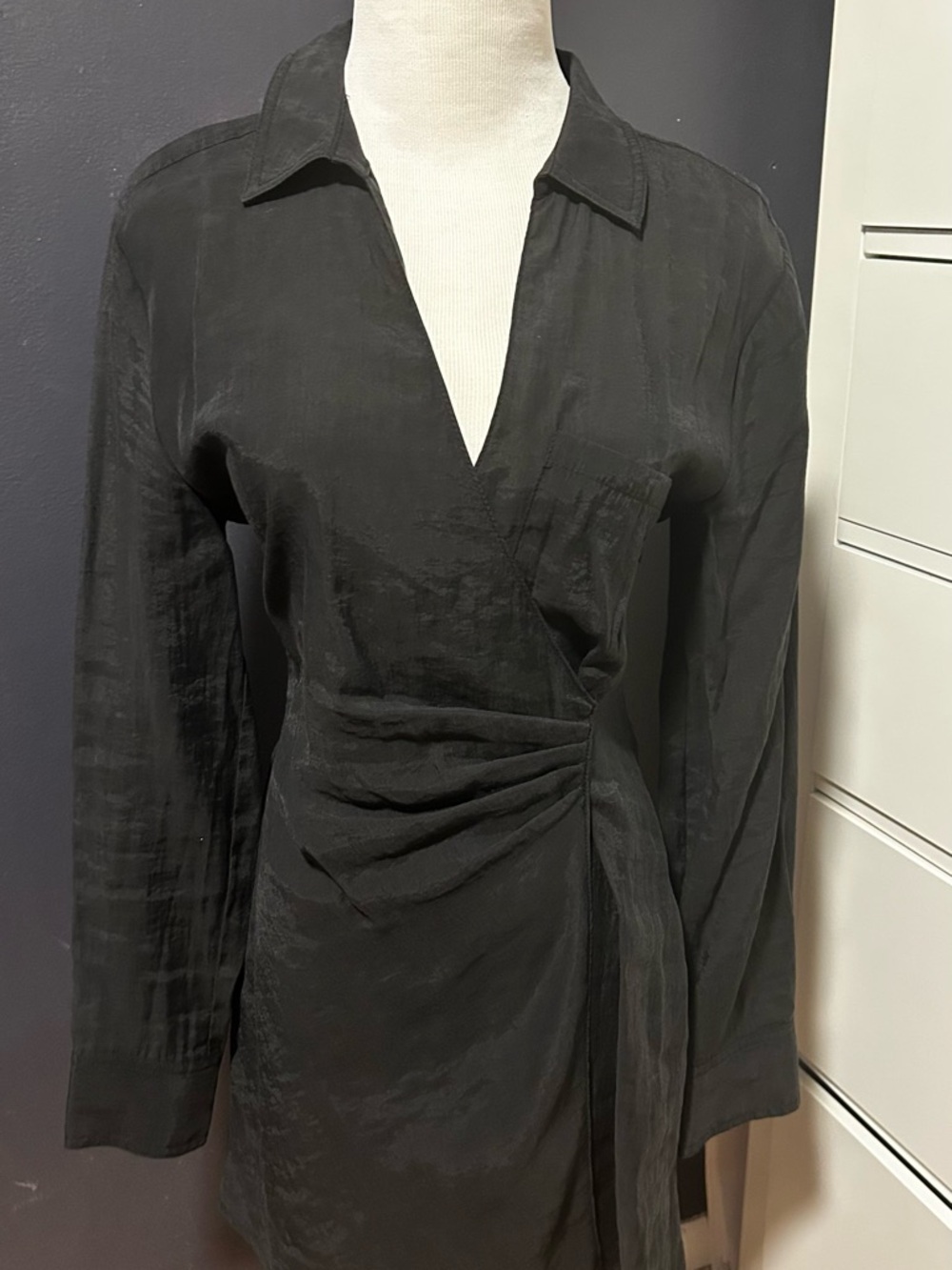 Zara Black Wrap-Style Long Sleeve Top